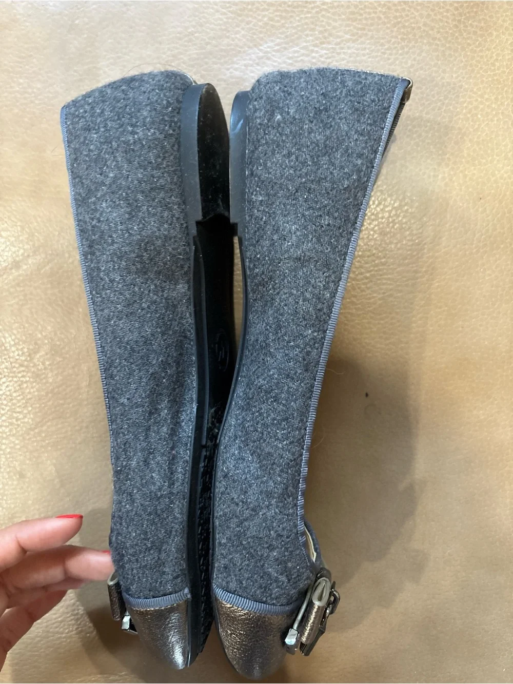 Michael Kors Gray Felt minimalist comfy Ballet Flat with Toe Accent